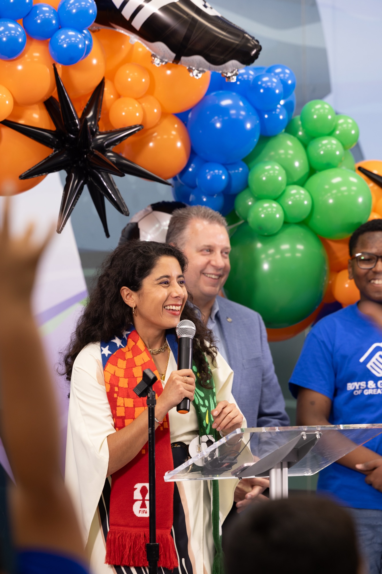 Photo from the Road to the World Cup youth ticket announcement with Judge Lina Hidalgo